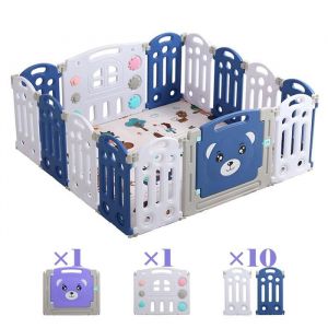 Parc B&eacute;b&eacute; Plastique 20+2 Panneaux - Magic Zc Cl&ocirc;ture Pliant De Protection B&eacute;b&eacute;, 231 X 225cm - Bleu Gris