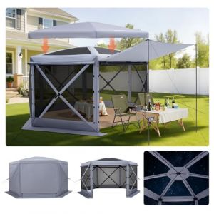 VEVOR Tente Moustiquaire Tonnelle Pop-up 3,6x3,6 m Tente Moustiquaire Pliante 8-10 Personnes Abri Solaire 6 C&ocirc;t&eacute;s pour Camping en Famille Terrasse Jardin, avec Toit Amovible, Sac de Transport, Gris