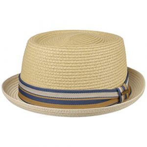 Stetson Chapeau en Paille Licano Toyo Pork Pie Femme/Homme - de Plage Soleil avec Doublure, Ruban Gros Grain Printemps-ete - L