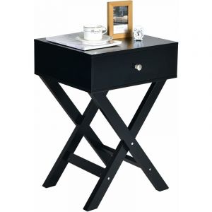 Table de Chevet, Table d'Appoint avec Base Forme x, Style Contemporain Moderne, avec Tiroir de Rangement Noir - Costway