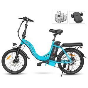 V&eacute;lo &Eacute;lectrique Samebike Cy20 Ft - Moteur 350w Batterie 36v13ah Autonomie 35km Autonomie Freins &Agrave; Disque M&eacute;caniques - Bleu Lac