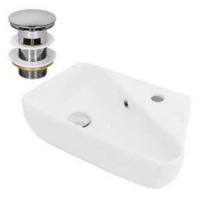 ML-Design Lavabo en Céramique Blanc, 45x27x13 cm, Anguleux, avec Bouchon de Vidage Chrome