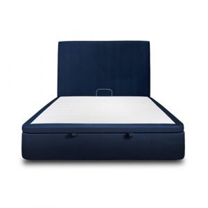 Lit coffre 140x190cm avec t&ecirc;te de lit tapissier Velours Bleu - Hauteur totale : 39cm