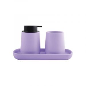 MSV Lot de 3 accessoires de salle de bain en céramique maonie Lavande mat