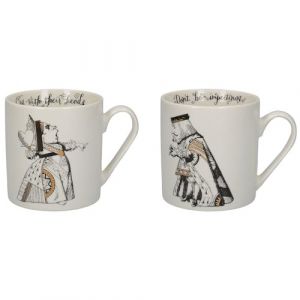 V&A Lot de 2 tasses en Porcelaine Fine Alice au Pays des Merveilles, Motif Roi et Reine de Cœur, 350 ml, Blanc, Noir, Doré