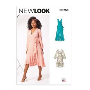 NEW LOOK UN6750A Robe portefeuille pour femme avec longueurs et manches variantes A (38-40-42-44-46-48-50)