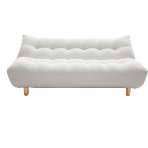 Miliboo Canapé convertible scandinave 3 places en tissu effet laine bouclée blanc et bois clair yumi
