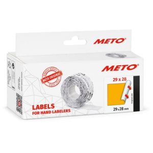 Étiquettes Meto pour étiqueteuse manuelle (29x28 mm, 2 lignes, papier orange fluo, 3 500 étiquettes, adhésives permanentes, pour appareils Meto, Contact, Sato, Avery, Tovel, Samark etc.)