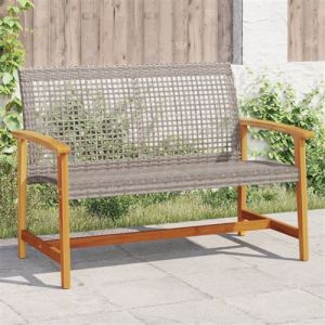 VidaXL Banc de jardin gris 112 cm r&eacute;sine tress&eacute;e et bois d'acacia