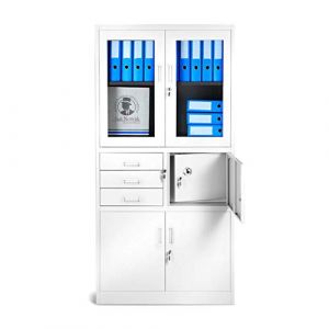 Armoire de Bureau C018S Armoire en Acier Portes Battantes Tiroirs Rev&ecirc;tement en Poudre 185 cm x 90 cm x 40 cm