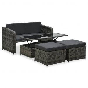 Image de VidaXL Salon de jardin 4 pcs avec coussins R&eacute;sine tress&eacute;e Anthracite