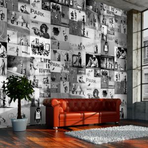 Artgeist Papier Peint "Banksy Grey Collage" 50x1000cm