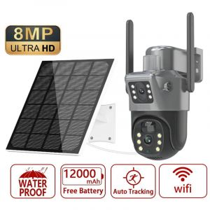 Merkmak - Camera de surveillance solaire exterieure sans fil ptz ip wifi double objectif 4K 8MP suivi humain pir vision nocturne Dispositif de