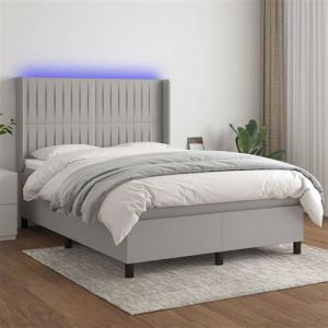 VidaXL Sommier à Lattes de Lit avec Matelas et LED, Lit Rembourré, Lit Double, Lit Adulte de Chambre à Coucher Intérieur, Moderne, Gris Clair 140x190 cm Tissu