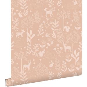 Estahome - papier peint for&ecirc;t avec des animaux de la for&ecirc;t rose terracotta