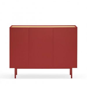 Image de Buffet en bois 3 portes 3 tiroirs L110cm rouge