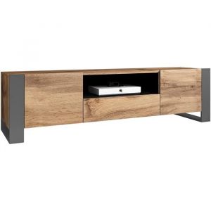 Meuble tv Charlotte D100, Wotan chêne + Anthracite, 180x48x44cm - Wotan chêne + Anthracite