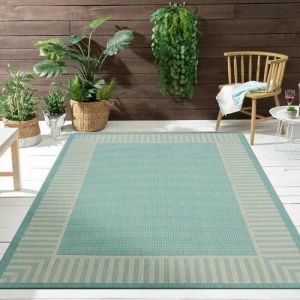 Tapis d'exterieur Turquoise Blanc pour Terasse,Balkon ou Veranda [80x150 cm]