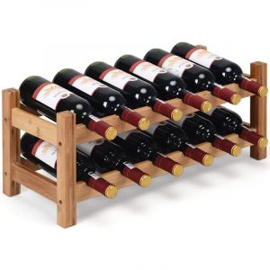 Casier à Vin avec 12 Bouteilles étagère à Vin en Bambou Armoire de Rangement pour à Vin 12 Bouteilles avec 2 Niveaux Naturel