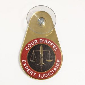 Signaletique.biz France - Macaron voiture Expert judiciaire Cour d'Appel – Macaron doré Expert judiciaire avec ventouse - Macaron expert judiciaire