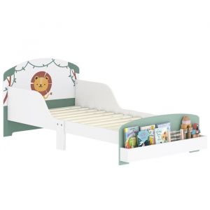 Lit enfant - AIYAPLAY - 70 x 140 cm - barriere de securite et sommier &agrave; lattes, espace de rangement - MDF - vert
