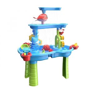 Relaxdays Table de jeu d'eau 3 niveaux, avec accessoires, HxLxP 85&times;63&times;42,5 cm, cuisine boue pour eau et sable, plastique