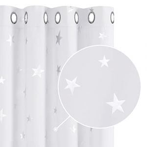 Deconovo Lot de 2 Rideaux Occultants Blanc Pal Gris en Balcon Chambre Isolant Thermique Anti Froid Rideaux à Oeillets Grands Etoiles des Imprimés