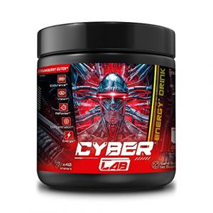 CYBERLAB Energy Drink | Multivitamines-Taurine-Cafeine-Magnesium-Zinc-Guarana | Boisson energisante en poudre sans sucre avec Vitamine C,B,A | Made in FR | STRAWBERRY GLITCH | Sport et Gaming | 400g