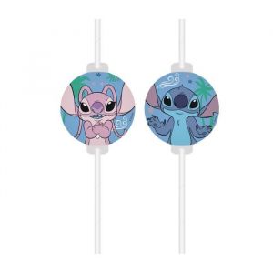 Procos 4 Pailles avec médaillon papier Stitch - Couleur Bleu