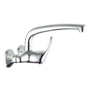 Robinet mitigeur de cuisine &eacute;vier BAT mural avec bec long pivotant. Fabriqu&eacute; en laiton avec finitions chrom&eacute;es brillants. Distance entre les prises de 15 cm. Pi&egrave;ces de rechange garanties