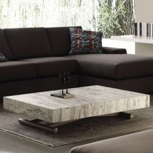 Table basse relevable extensible BLOCK design vintage pi&eacute;tement taupe 80 x 120 cm