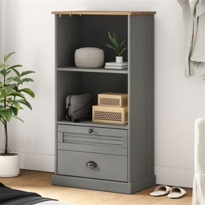 VidaXL Bibliothèque en bois massif de pin gris VIGO - 2 étagères - 2 tiroirs