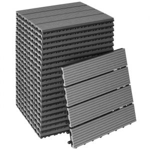 TecTake Lot de dalles de terrasse tegulas en wpc aspect bois - gris, Lot de 22