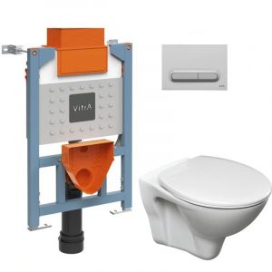 vitra Bâti support 82cm + cuvette suspendu + Abattant + Plaque Chrome mat (VUNI82S-LINEPRO-5)
