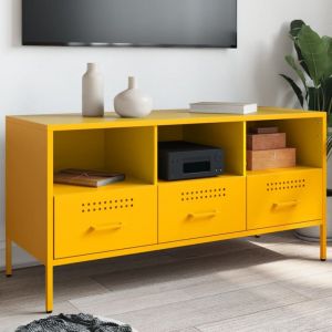 VidaXL Meuble tv jaune moutarde 100,5x39x50,5 cm acier