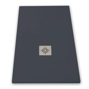 Stano Receveur de douche 80 x 100 cm extra plat PURE en résine surface ardoisée anthracite Grille inox