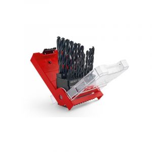 Einhell Original Jeu de 19 forets &agrave; m&eacute;taux HSS-R (acier HSS 4241, noir bruni, pointe de per&ccedil;age 135&deg;, spirale lamin&eacute;e type N, tige ronde y compris cassette de rangement)