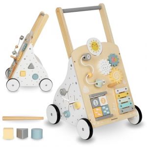 Trotteur b&eacute;b&eacute; en bois avec tableau de manipulation - jouet d'e&acute;veil b&eacute;b&eacute;