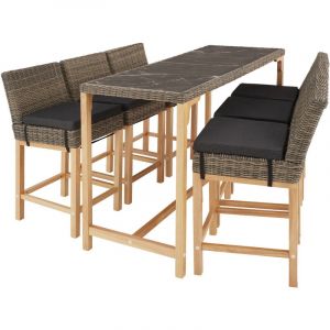 Image de TecTake Table de bar en rotin Lovas avec 6 chaises Latina - marron naturel