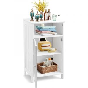 GOPLUS Meuble de Rangement pour Salle de Bains, Armoire de Salle de Bain en MDF avec 1 Porte,Armoireavec Etagere Reglable,Colonne de Salle de