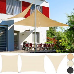 Deuba Detex Voile d'ombrage Protection contre le vent Auvent PEHD Triangulaire 3x3x3m Cr&egrave;me Jardin balcon terrasse