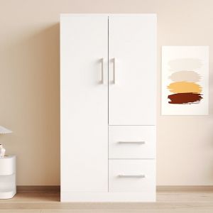 Armoire 70 x 40 x 135 cm - 2 portes - 2 tiroirs - Avec compartiments de rangement - Blanc
