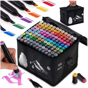 Nukido Lot de 120 marqueurs &agrave; alcool avec pochette double face &eacute;tanches