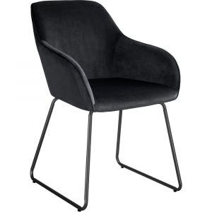 TecTake Chaise de salle à manger avec aspect velours rembourré noir