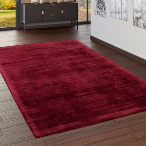 Paco Home - Tapis De Salon, Poils Ras Travail Artisanal Viscose, Rouge Uni 200x300 cm