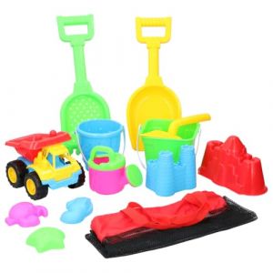 Eddy Toys Jouet de Plage pour Enfant 13 pi&egrave;ces avec Sac - Jouet de Sable pour Enfants - Seau Pelle Camion - Moules de Sable - Jeu de Plage - Jouet d'eau d'&eacute;t&eacute; - Kit de Jeu avec Sac