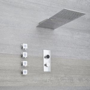 Hudson Reed Douche Digitale Thermostatique 3 fonctions - Pommeau Cascade Mural 50x20cm & 4 jets Hydromassants - Narus