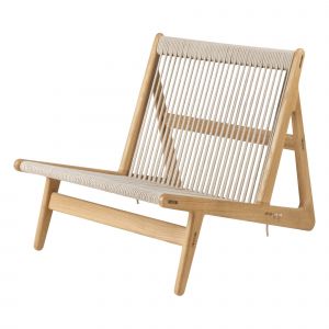 Image de Gubi Chaise lounge MR01 Initial / Chêne & corde beige/bois naturel en tissu/bois