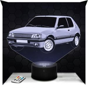 Lampe 3D - 205 Gti - Jouet Miniature Cadeau 205 Gti - Veilleuse Led Tactile avec socle au choix et télécommande