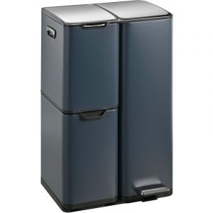 Kitchen Move Poubelle de cuisine tri s&eacute;lectif HAJA Gris Acier inoxydable 60L